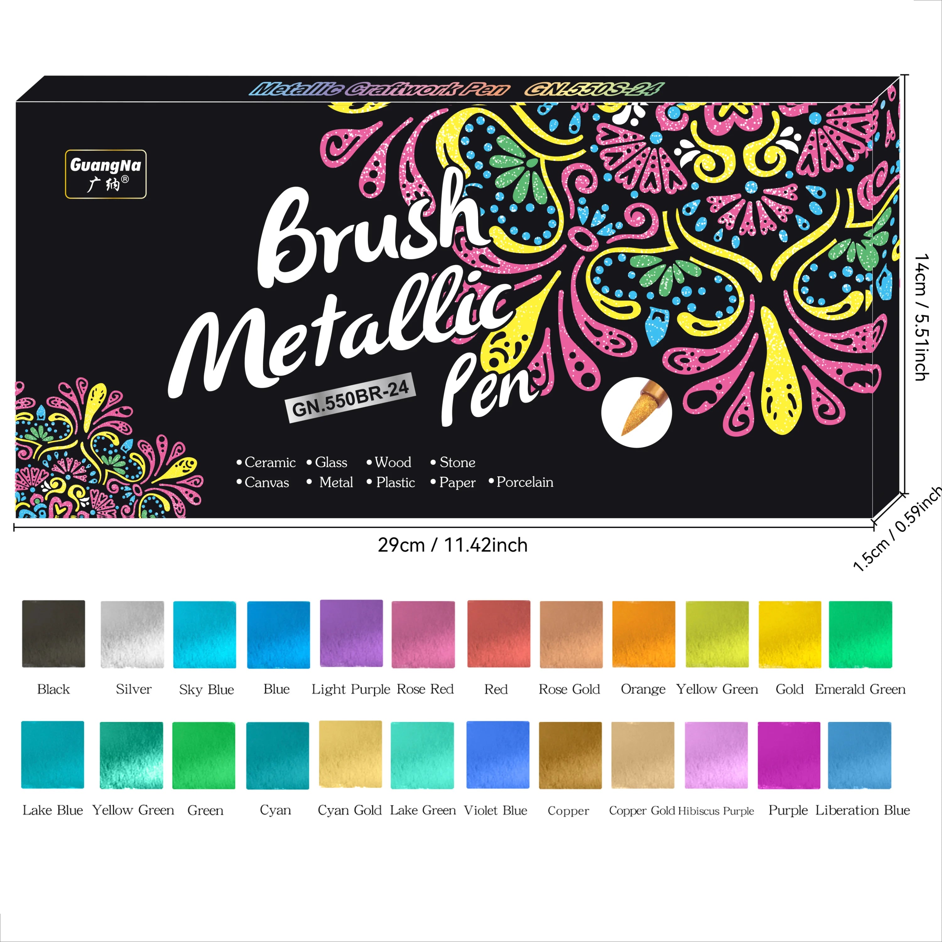24 Colors Metallic Marker Pens Waterproof Permanent Paint Pen for Black Paper Glass Rock DIY Craft Scrapbook Art Supplies Qme