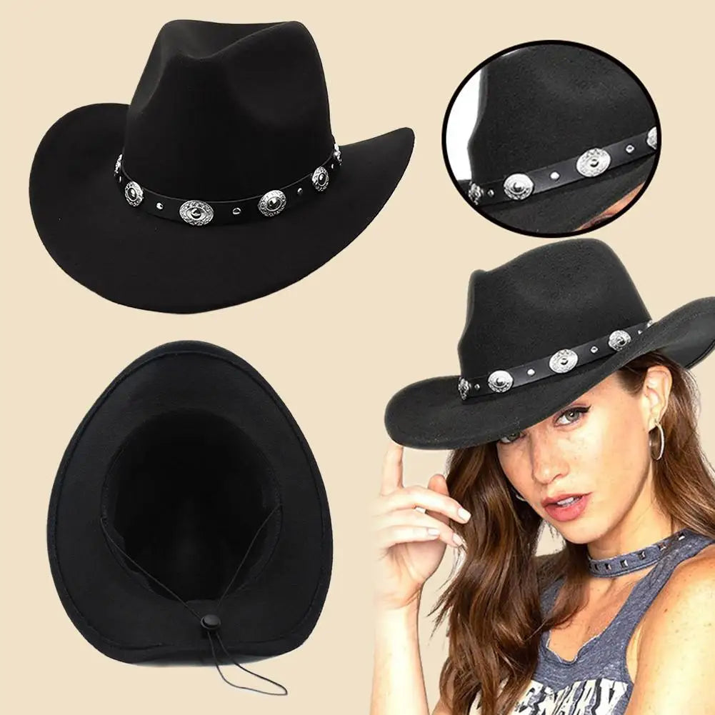 NEW Fashion Black Western Cowboy Classic Comfortable Roll Up Brim Belt Buckle Cowgirl Fedora Cowgirl Sombrero Hat Decoration Qme