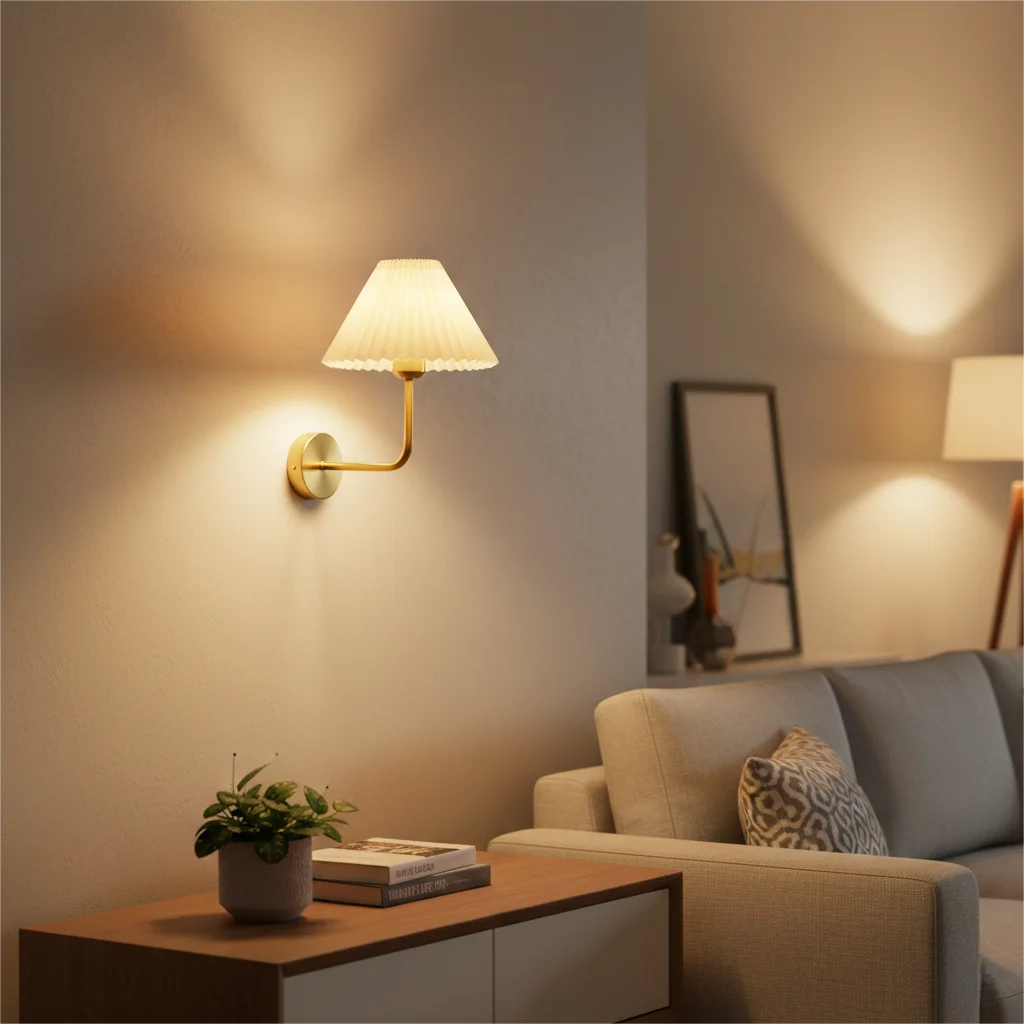 Nordic E27 Retro Wall Lamp Minimalist Pleated Umbrella Shaped Bedroom Bedside Lamp Living Room Hotel Aisle Home Decoration Light Qme