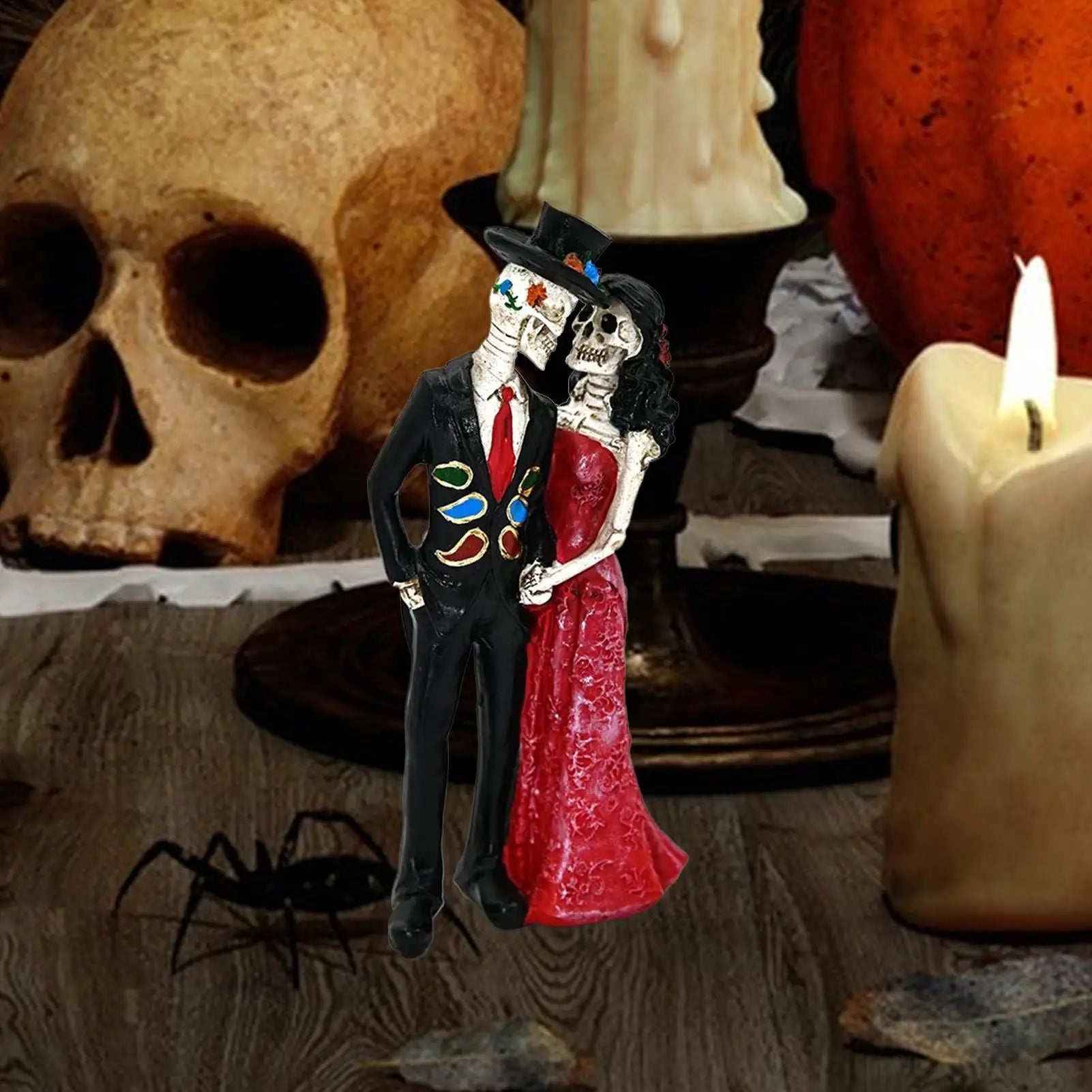Skeleton Statue Gothic Resin Halloween Skulls Sculpture Bride Groom Qme