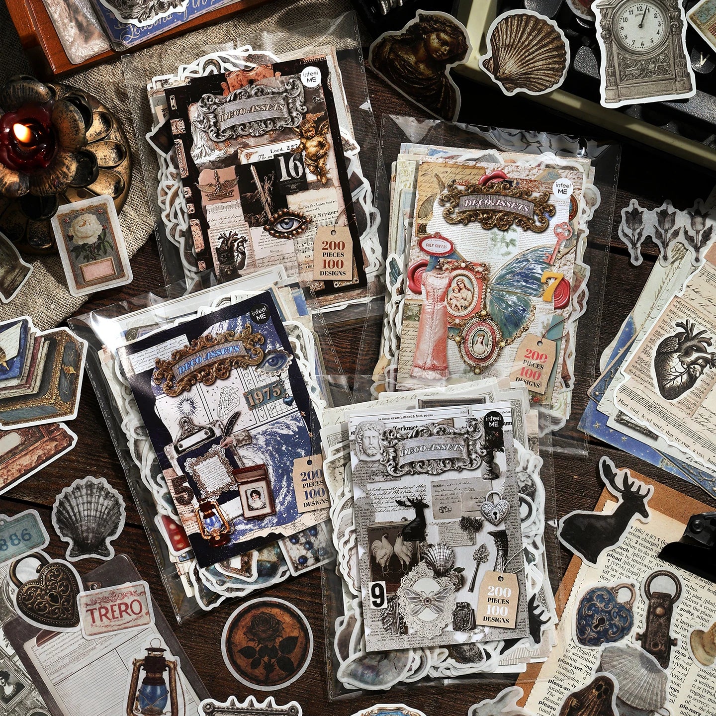 TIANZI Vintage Painting Accessories Stickers Pack Tie Bag Material for Comic Exhibitions DIY Decorations Background Art Supplies Qme ABCD