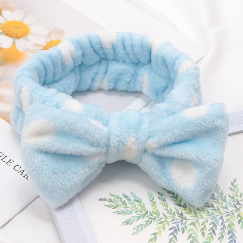Soft Bow Headbands SPA Yoga Big Solid Coral Fleece Elastic Hair Bands Qme A1