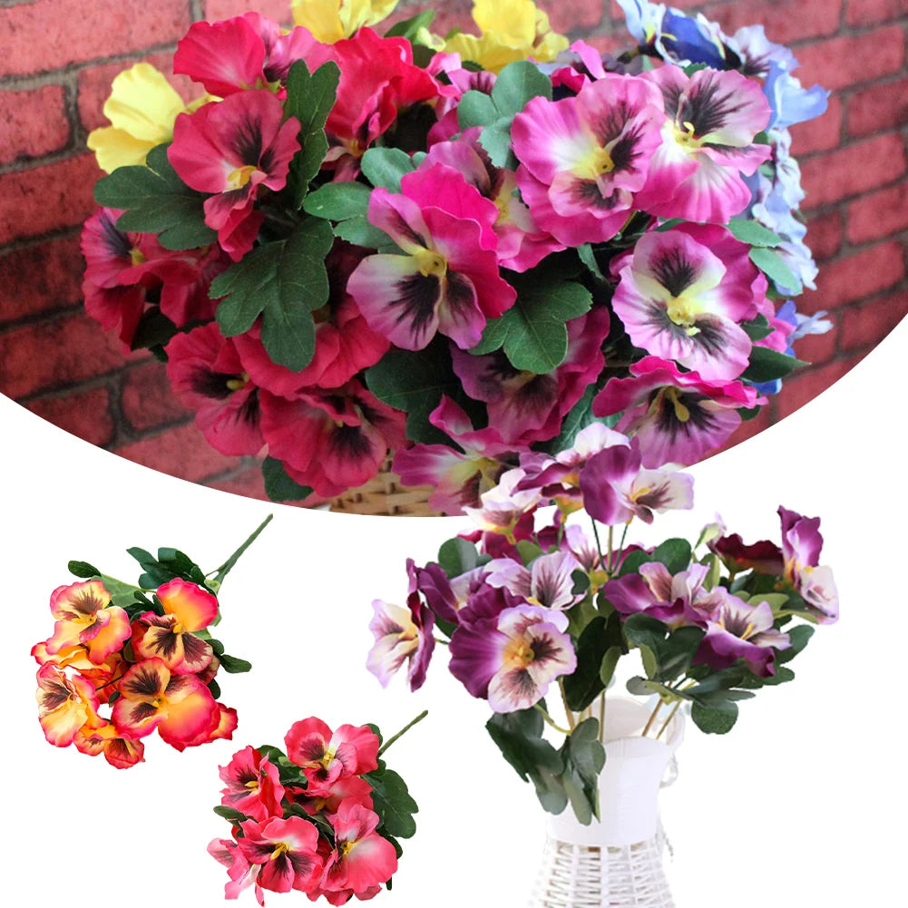 10 Heads Artificial Pansy Fake Flower European Multicolor Fake Bridal Flower Bouquet Wedding Home Party Decoration Flowers Qme