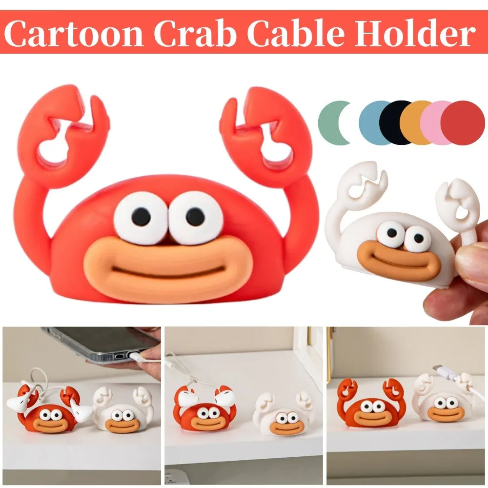 Cartoon Crab Cable Holder Self-Adhesive Fixing USB Cable Management ClipHome Office Desk Decoration Silicone Cable Organizer Qme