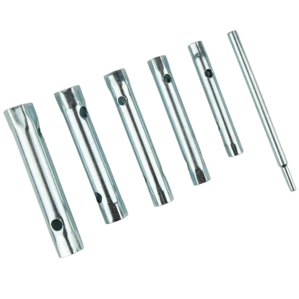 6PC 8-17mm Metric Tubular Box Wrench Set Tube Hollow Socket Wrench Filter Wrench Professional Automotive Repair Tool Set Qme