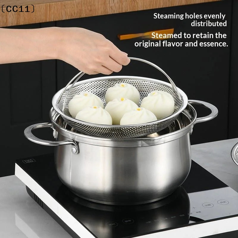 Stainless Steel Food Steamer Basket Pressure Cooker Handle Steaming Qme