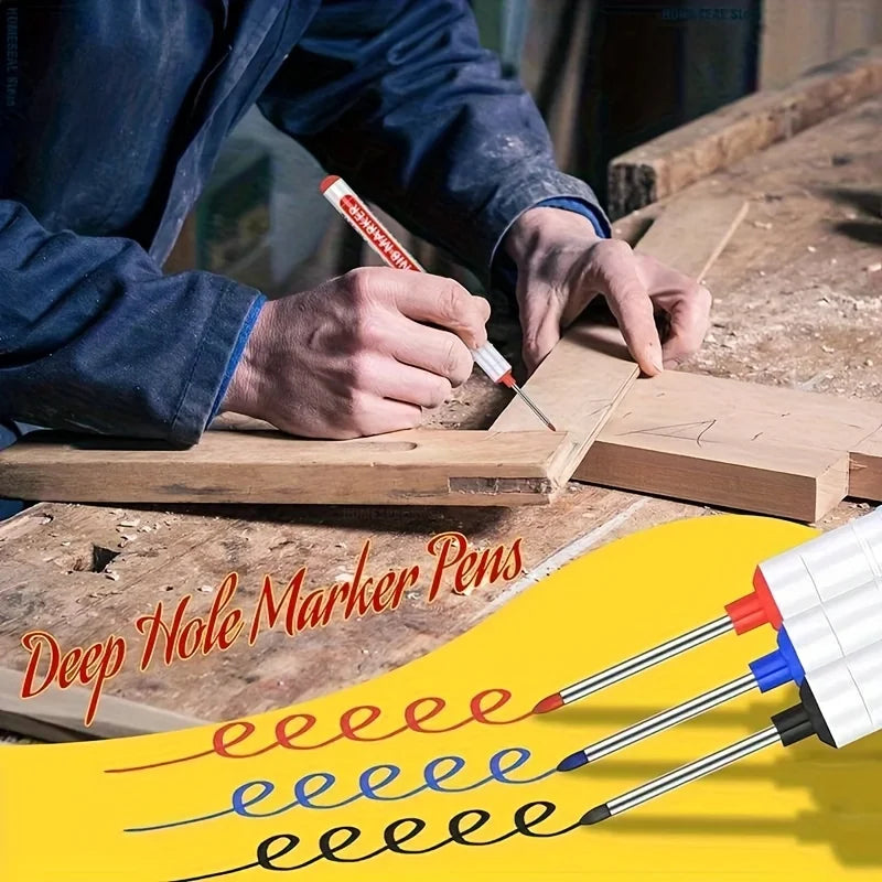 12Pcs/Set Multi-Purpose 20mm Deep Hole Long Nib Head Marker For Metal Perforating Pen Waterproof Bathroom Woodworking Decor Tool Qme
