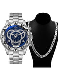 Business Blue Light Men's Watch Large Dial Quartz Watch Silicone Strap Set Qme Coffee