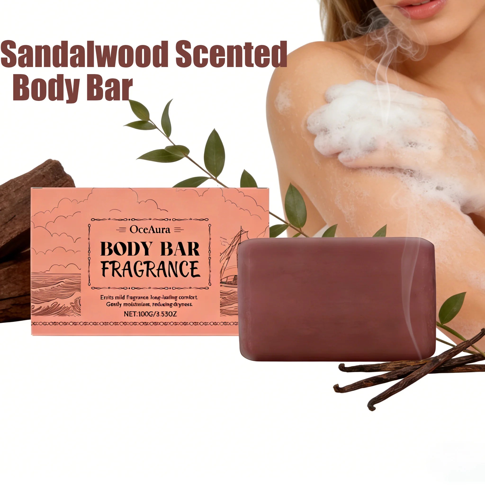 Sandalwood Scented Body Bar Moisturizing Gentle Cleansing Soap for Bath Shower Long-Lasting Fragrance Handmade Natural Skin Care Qme