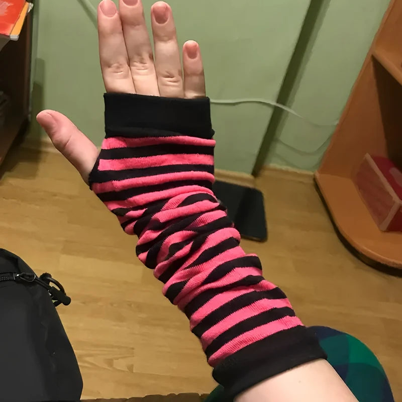 Y2K Elastic Outdoor Punk Long Fingerless Gloves Cuff For Women Men Hip-hop Glove Elbow Mittens Cool Stretch Winter Arm Warmer Qme Beige