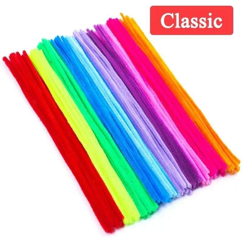100/200/300PCS Colorful Chenille Stems DIY Wired Twist Stick Hair Strip Kids Handmade Educational Toys Qme Classic 100
