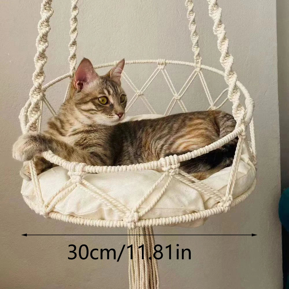 1PC Winter Hand-Woven Kitten Hammock Hanging Cat Bed Bohemian Belt Hanging Kit Upholstery Cat Litter Qme S