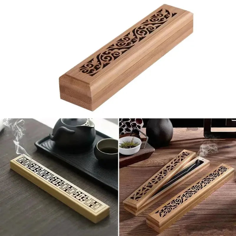 Natural Bamboo Incense Burner Laying Plate Aromatherapy Wooden Box Qme