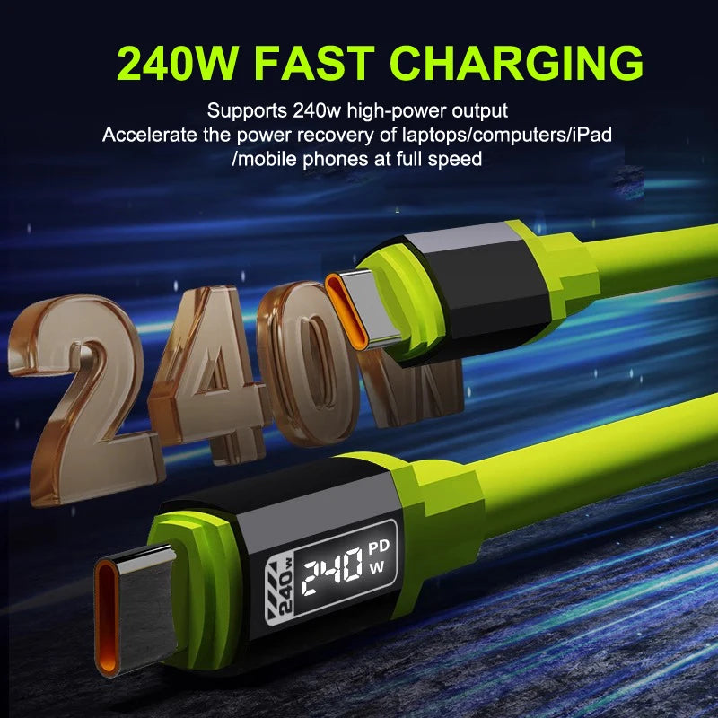 240W USB-C Data Cable Power Indicator Supports Fast Charging Type-c Qme