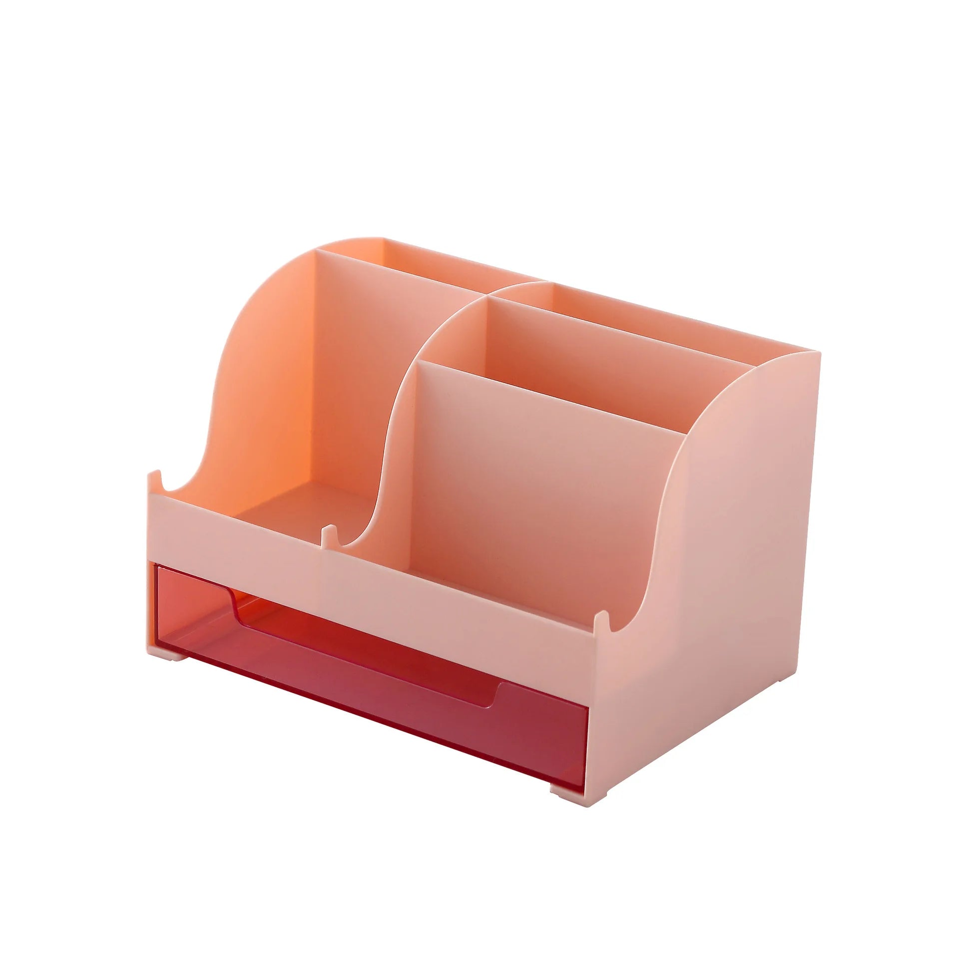 Multi Compartment Desk Organizer with Clear Drawer, Plastic Stationery Storage Caddy Pen Holder for Office School Home Qme Pink 1pc