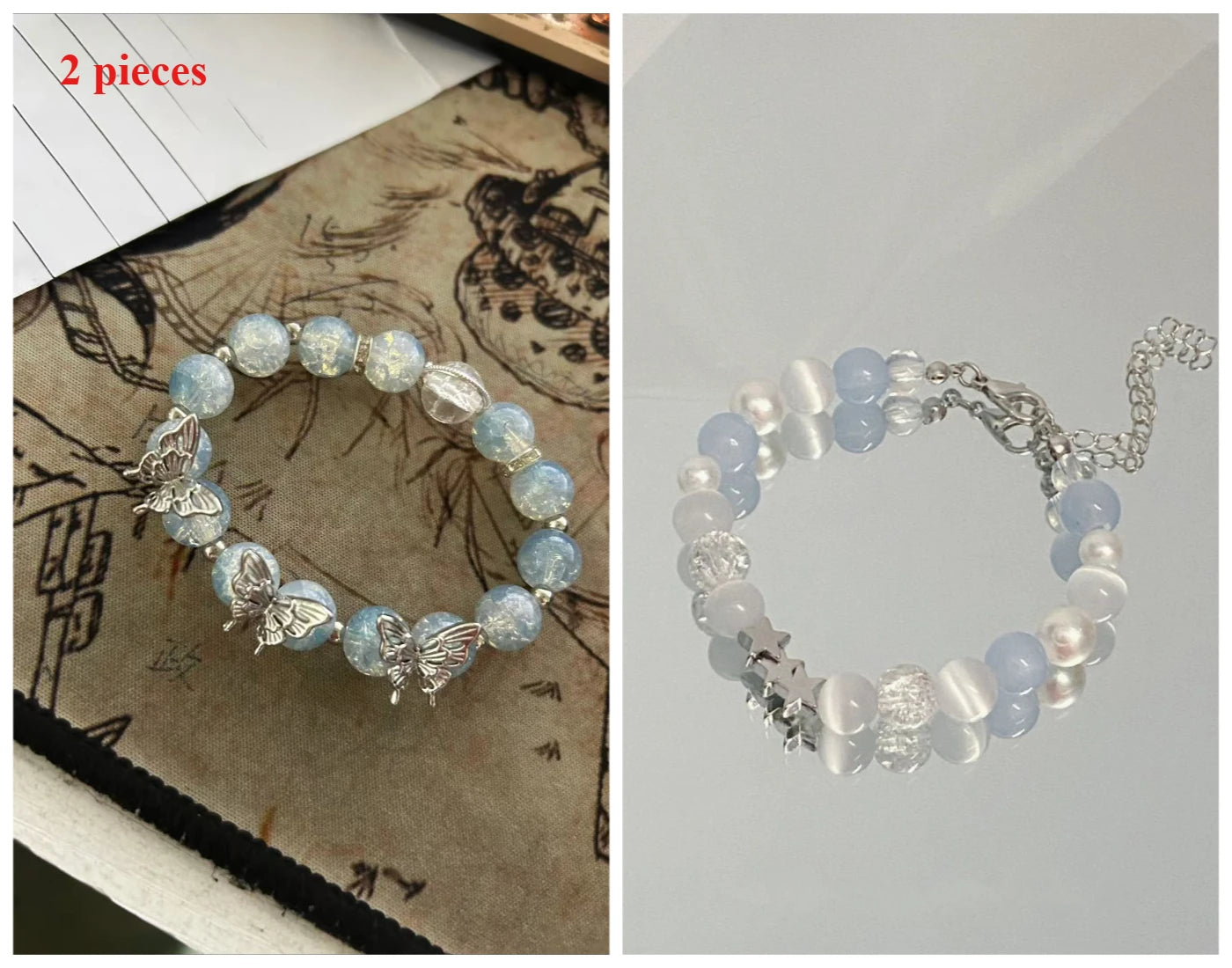 2 Pieces Simple Beads Resin Bracelets Jewelry Gifts for Women Inspired Beaded Bracelet DIY Same Style Statement Jewelry Bangles Qme S428S429
