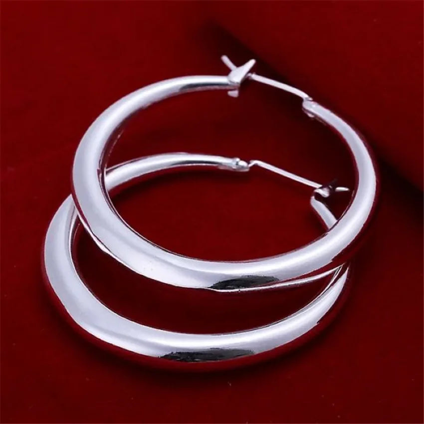 Hot Luxury 925 Sterling Silver Y2k 3.5cm Round Earrings 18K Gold color Fashion Street Versatile Jewelry Wedding Holiday Gifts Qme Silver