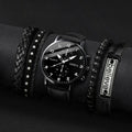 5Pcs Men Geneva Watch Bracelet Set Black Leather Chronograph Quartz Wristwatch Braided Leather Bead Believe Bracelets Jewelry Qme 5PCS Set Without Box