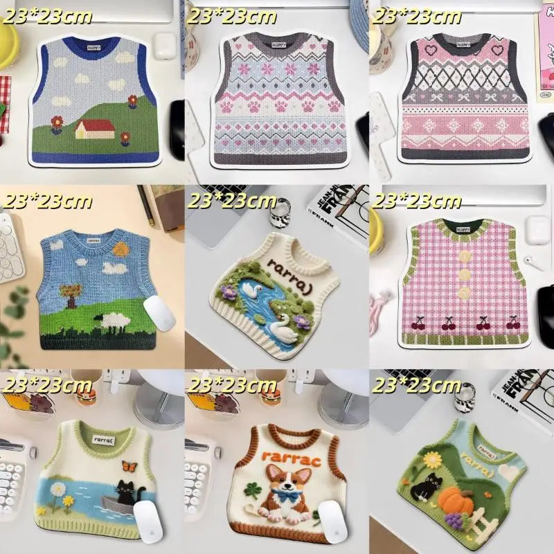 Desk Anti-slip Sweater Mouse Mat Simulated Printing Knitted Pad Cute Qme
