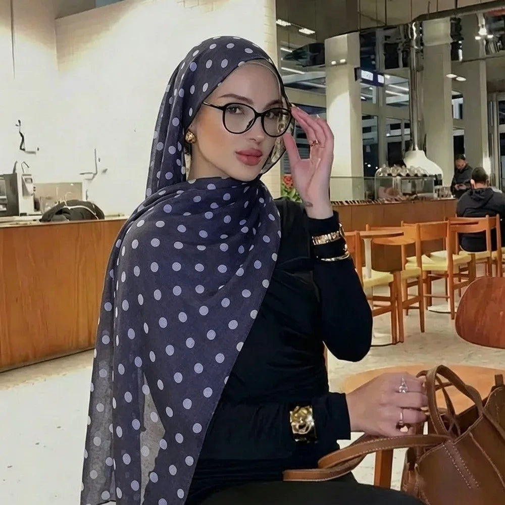 Breathable Cotton Long Scarf Versatile Stylish Polka Dot Shawl Qme Style A