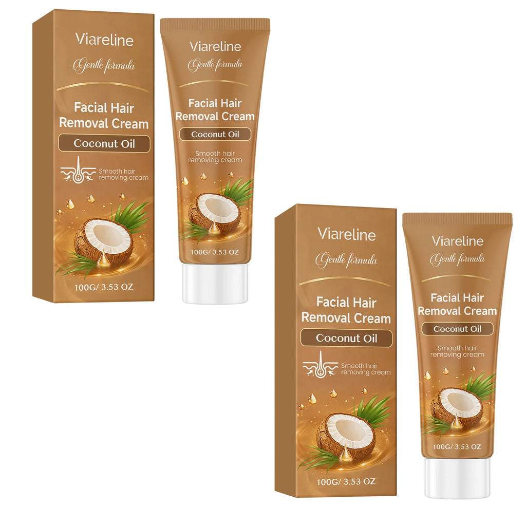 Viareline Facial Hair Removal Cream Painless Hairs Growth Inhibitor Smooth Skin Care Coconut Oil Face Hydrating Depilatory Cream Qme 2 X 100g Boxed