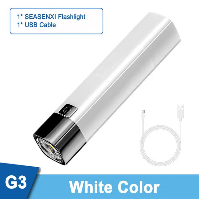 Outdoor Hiking Mini Portable Strong Light Small Flashlight USB Qme WHITE 18650