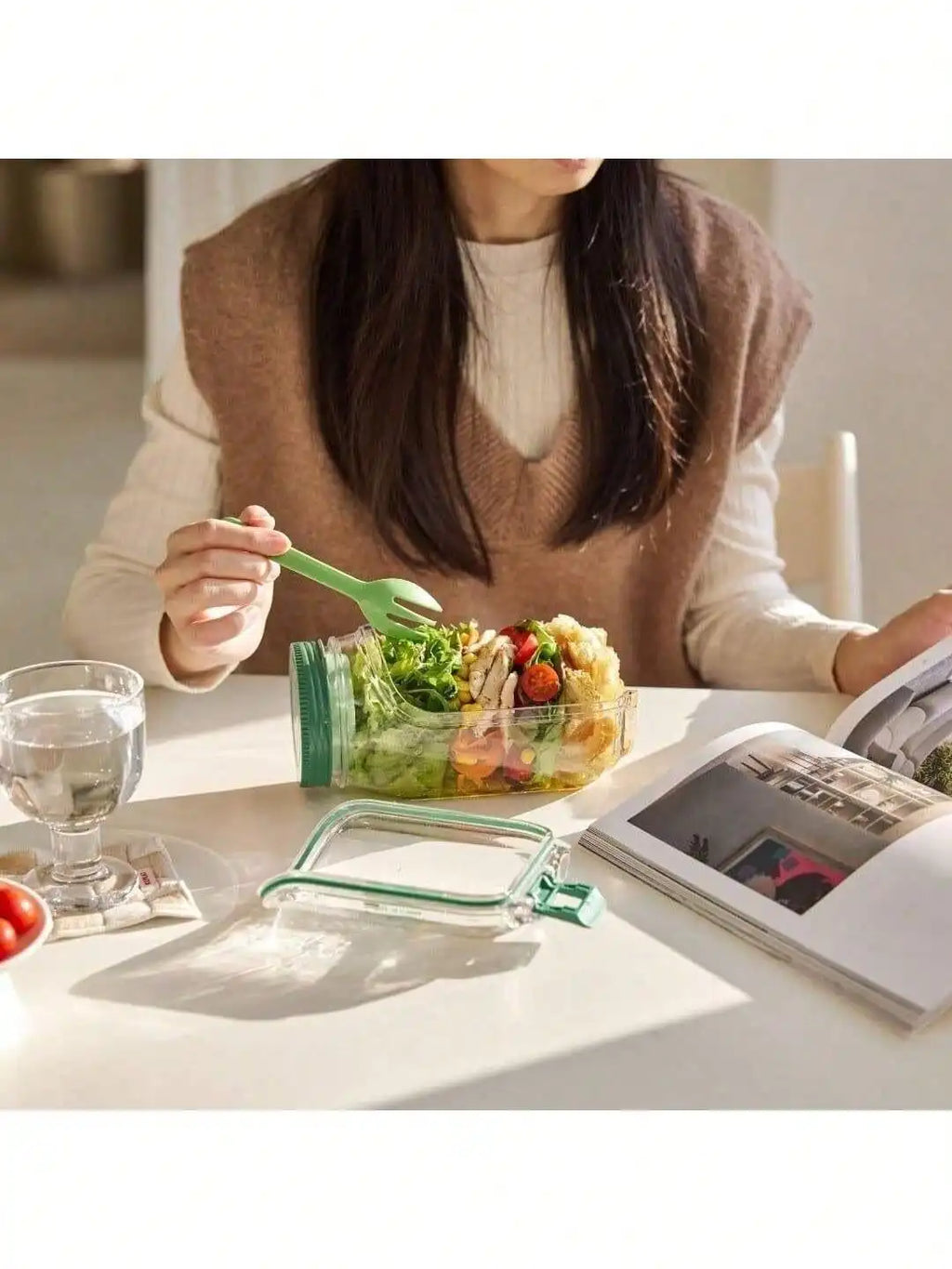 1 Side Opening Salad Box Leak Proof Cup Plastic Storage Can Vertical Qme