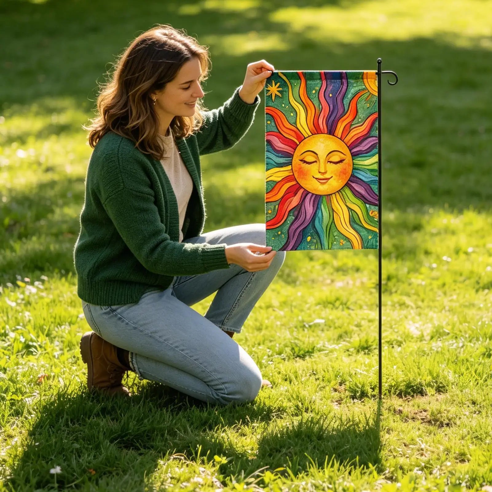 Sun Face Garden Flag 12x18 Inch Double Sided Summer Banner Vibrant Sun Face Flag For Outdoor Patio Porch Lawn Terrace Balcony Qme