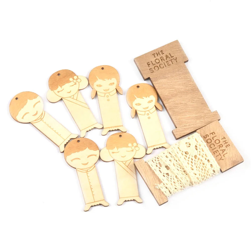 10Pcs Lovely Girl/Boy Wooden Bobbin Spools Cord Wire Unfinished Wood Spool String For Finishing Ribbons Trims Sewing Supplies Qme