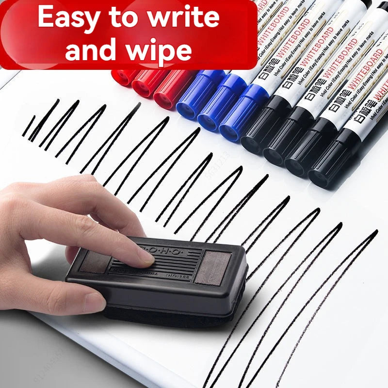 6Pcs/Set Dry Erase Whiteboard Marker Pen Blackboard Pens Thin Nib Black Blue Red Color Erasable Marker Pens Qme