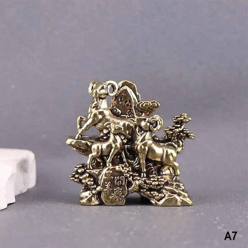 Chinese Zodiac Goat Lucky Statue Hand Polished Brass Sheep Figurine Qme A7