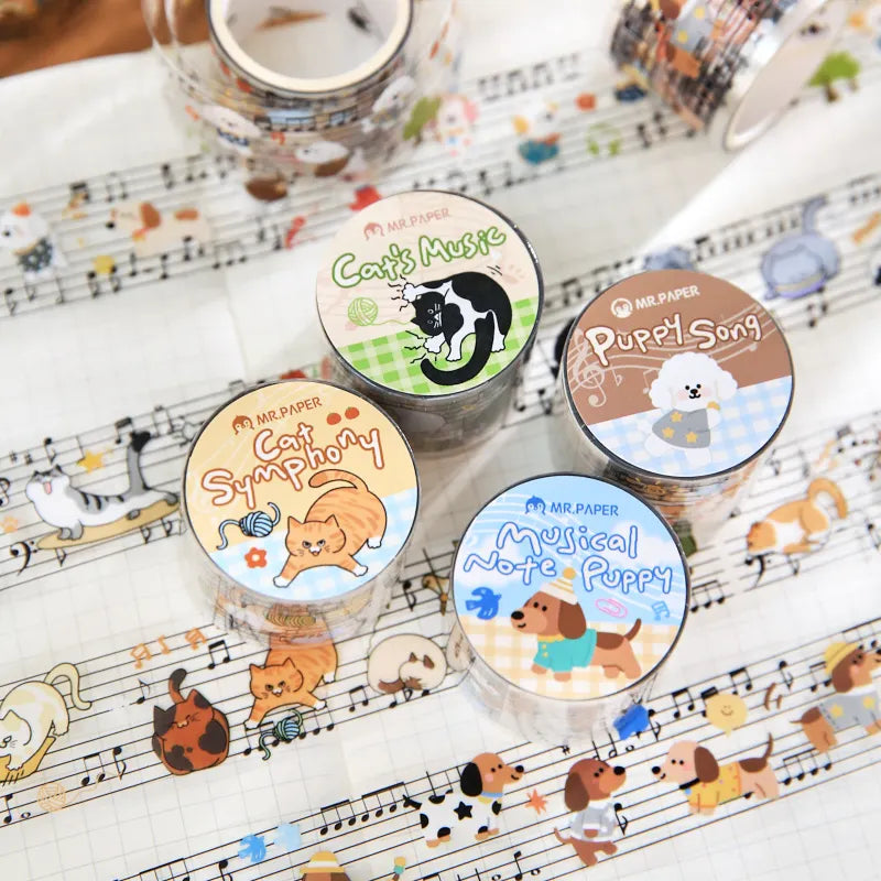 1 Roll Cute Pets Music Score Theme PET Tape for Scrapbooking DIY Collage Phone Case Notebook Decoration Qme