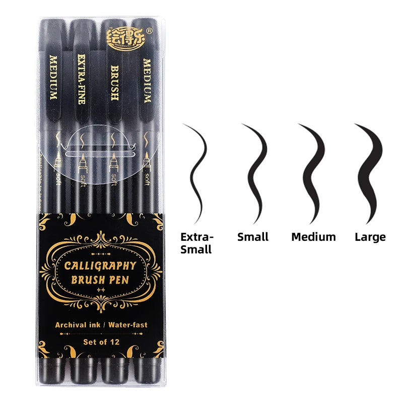 4 Pcs Black Hand Lettering Calligraphy Pen Set Drawing Writing Learning Fine Brush Markers Art Supplies Manga Pen Qme 4 black pen