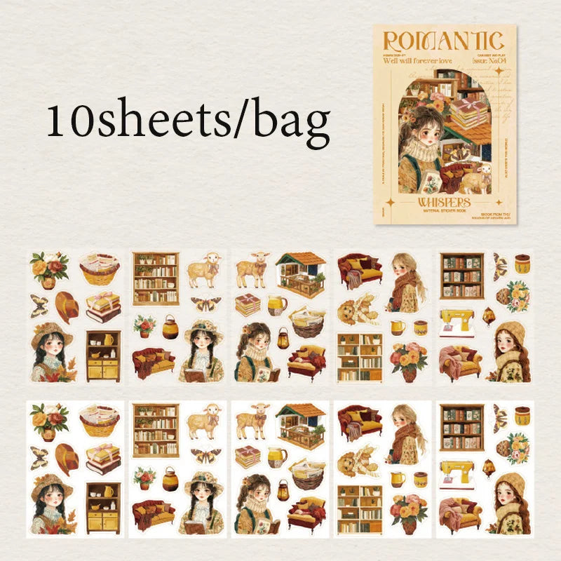 Romantic Couple Sticker Pack 10 Sheets/Bag Scrapbook Stationery DIY Journal Phone Case Notebook Decoration Qme 4
