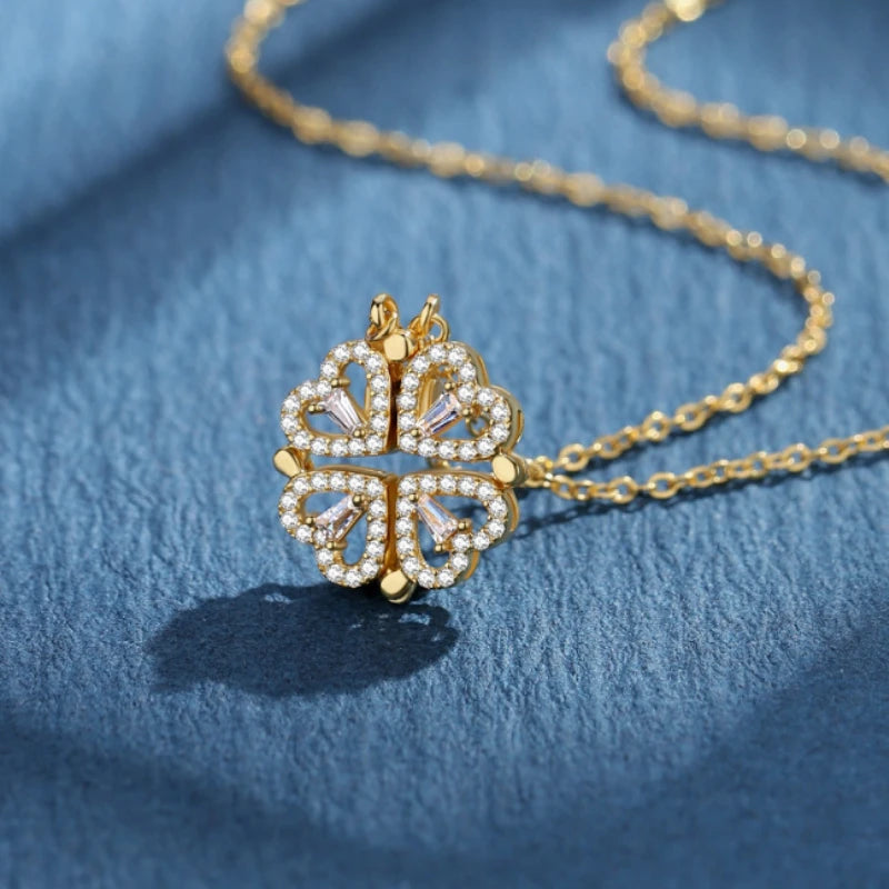 New Pendant Necklace Ladies Clover Necklace Heart Shaped Clover Necklace Lucky 4 In 1 Love Pendant Jewelry Gift Qme Gold-color 45cm