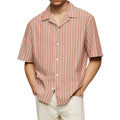 Male Fashionable Stripped Patchwork Retro Business And Daily Half Sleeved Summer Cardigan With Buttons Basics And Versatile Qme White XL