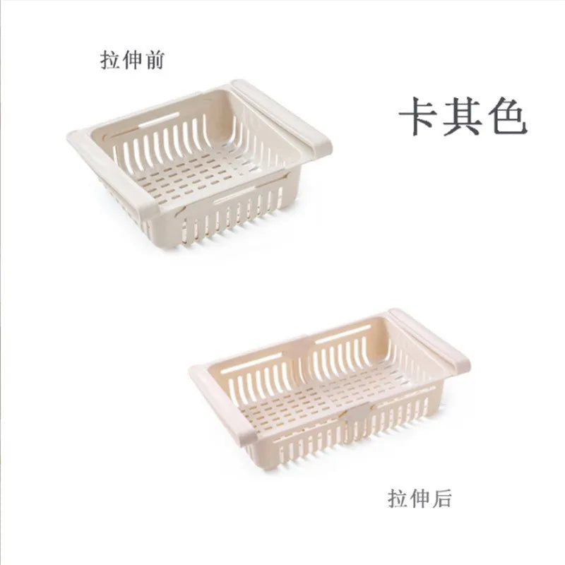 1Pc Refrigerator Storage Basket Flexible Expandable Fridge Organizer Drawer Storage Rack Storage Fresh Box Freezer Box Storage Qme Apricot