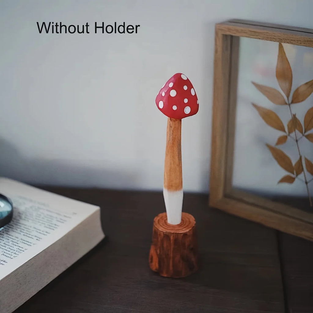 Hand Carved Wooden Mushroom Ballpoint Pen, Cute Red Spotted Amanita Shape Decorative Writing Pen, Novelty Stationery Gift Qme