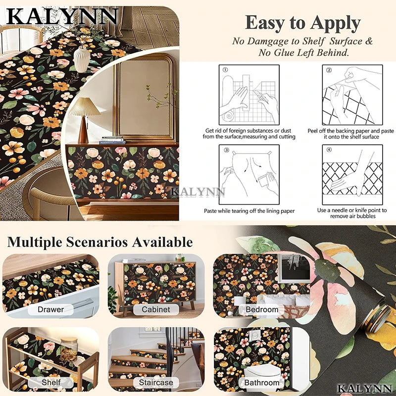 Floral Self Adhesive Wallpaper Peel Stick Contact Paper Kitchen Qme