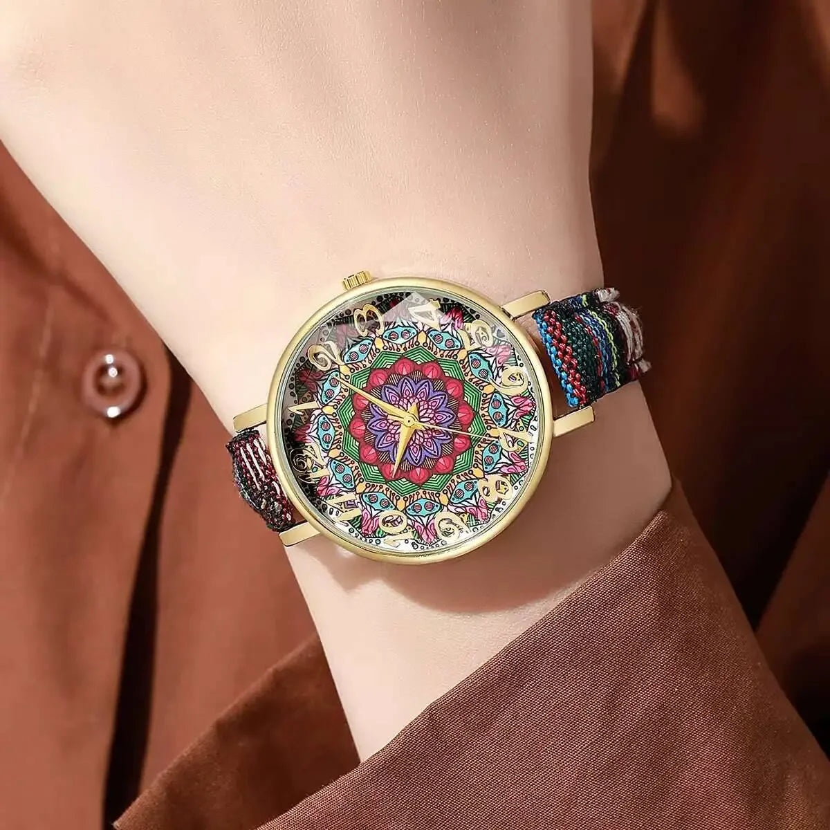 2/3/5PCS Fashion Women Watches Vintage Flowers Printed PU Strap Quartz Watch Reloj Mujer（Without Box） Qme
