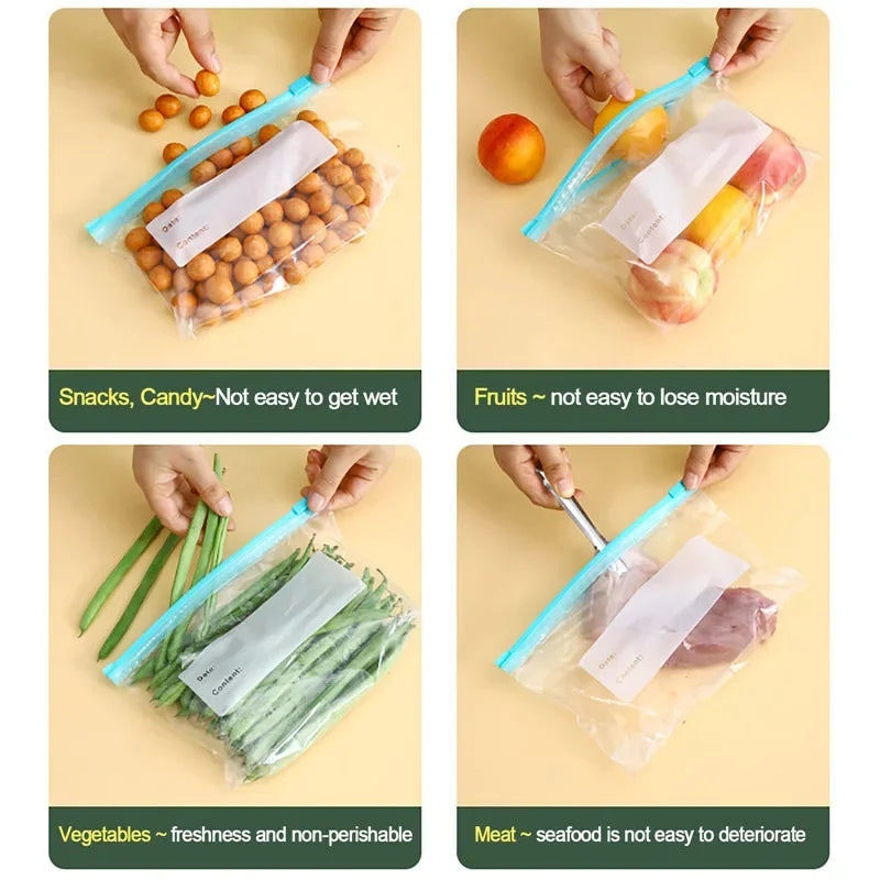10/15pcs Thickened Sliding Lock Bag for Refrigerator Refrigeration, Freezing, Storage, Compact Bag, Food Grade Fresh-keeping Bag Qme