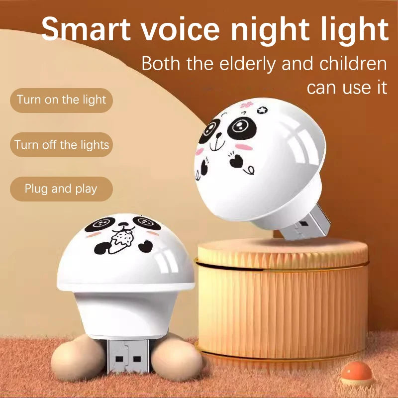 USB Panda Artificial Smart Voice Controlled Night Light Bedside Qme 1pc