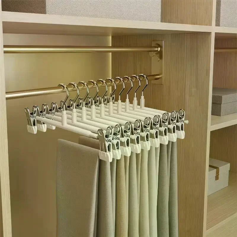 12Pcs Adjustable Metal Hangers With Clips Non-Slip Space-Saving For Pants/Skirts & All Garments Keep Clothes Tidy & Organized Qme