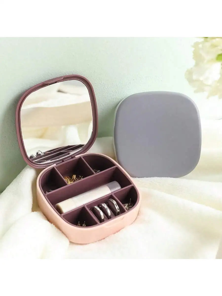 Mirror Jewelry Box Earring Necklace Storage Travel Portable Bag Qme