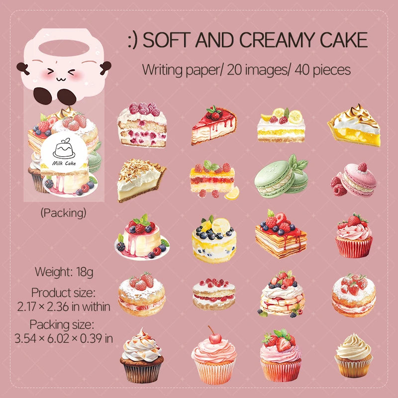 40 Sheets/Bag Food Dessert Baking Theme Stickers No White Border for Journal Scrapbook DIY Phone Case Decoration Qme 1
