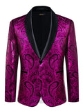 Men's Fuchsia Paisley Tuxedo Jacket Single Button Shawl Lapel Blazer for Men Formal Wedding Banquet Prom Party Stage Wear Qme XX-4011 XXL