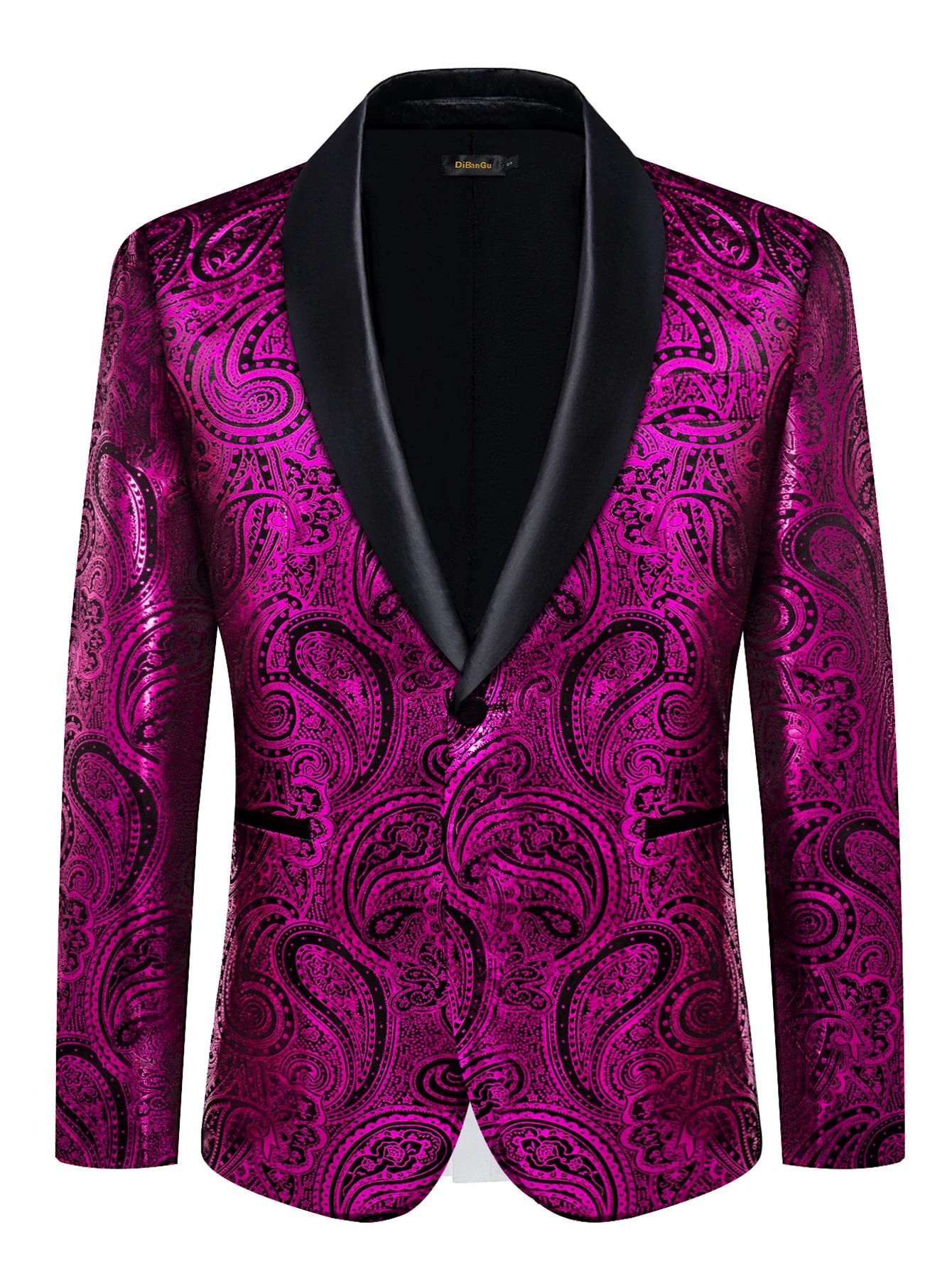 Men's Fuchsia Paisley Tuxedo Jacket Single Button Shawl Lapel Blazer for Men Formal Wedding Banquet Prom Party Stage Wear Qme XX-4011 XXL