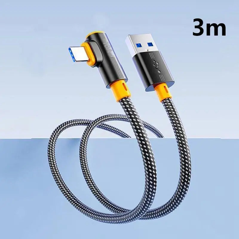 USB Type C 240W Fast Charging Cable USB-C 90° Elbow Data Line 1M/1.5M/2M/3M PD Quick Charge 3.0 Wire For Samsung Huawei Xiaomi Qme black A-C 3m