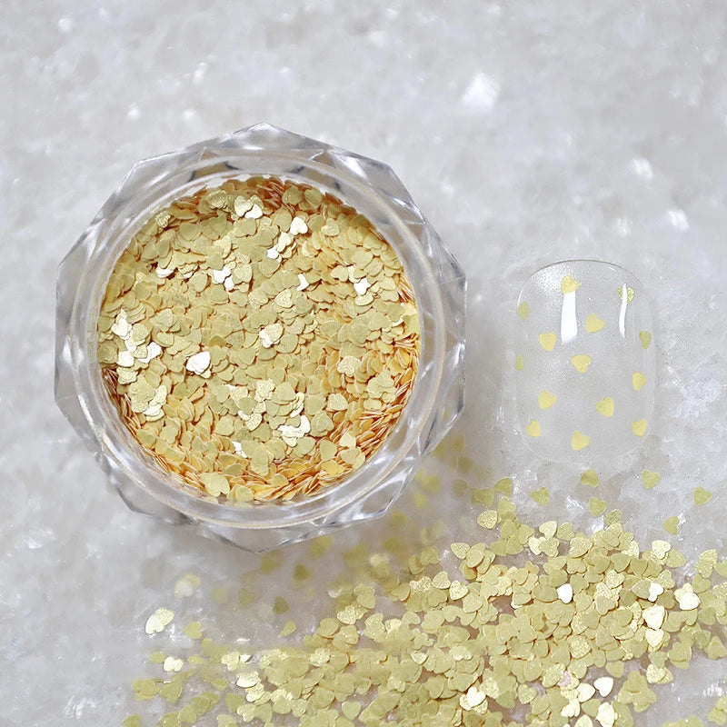 1Jar Mini Sparkling Love Nail Glitter Heart Decoration Salon Design Qme Yellow