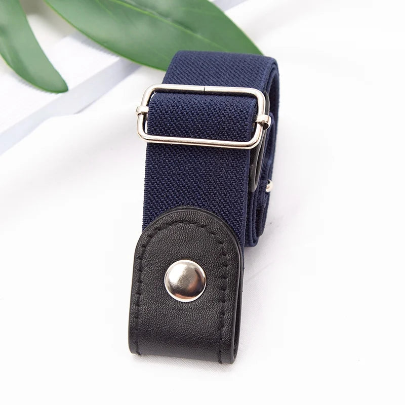 New Adjustable Belts for Women Buckle-Free Waist Jeans Pants No Buckle Stretch Elastic Waist Men Canvas Belt Lazy Invisible Belt Qme Navy Blue
